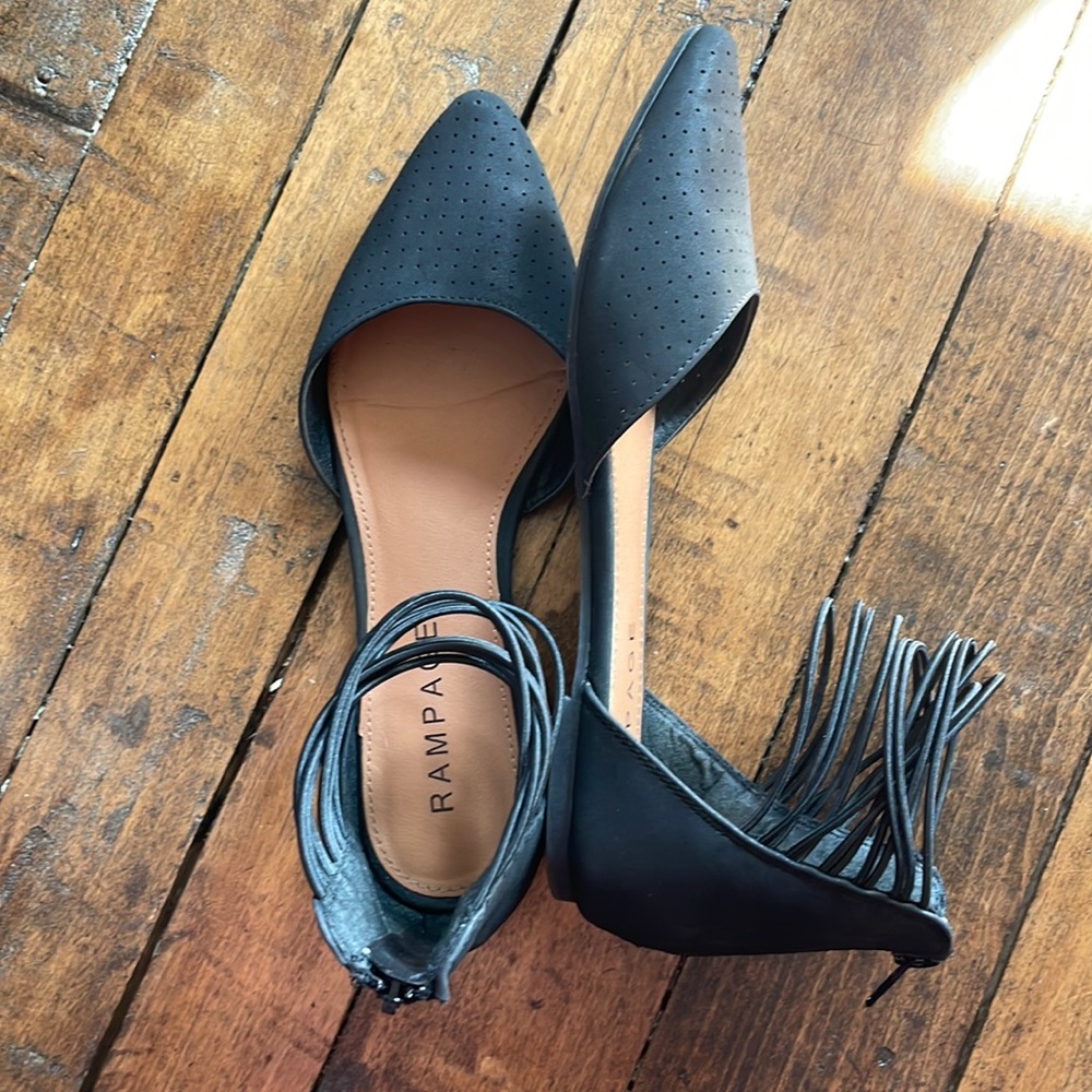 Rampage•Black Ankle Strap Pointy Toe Flat Sandal•Sz 7